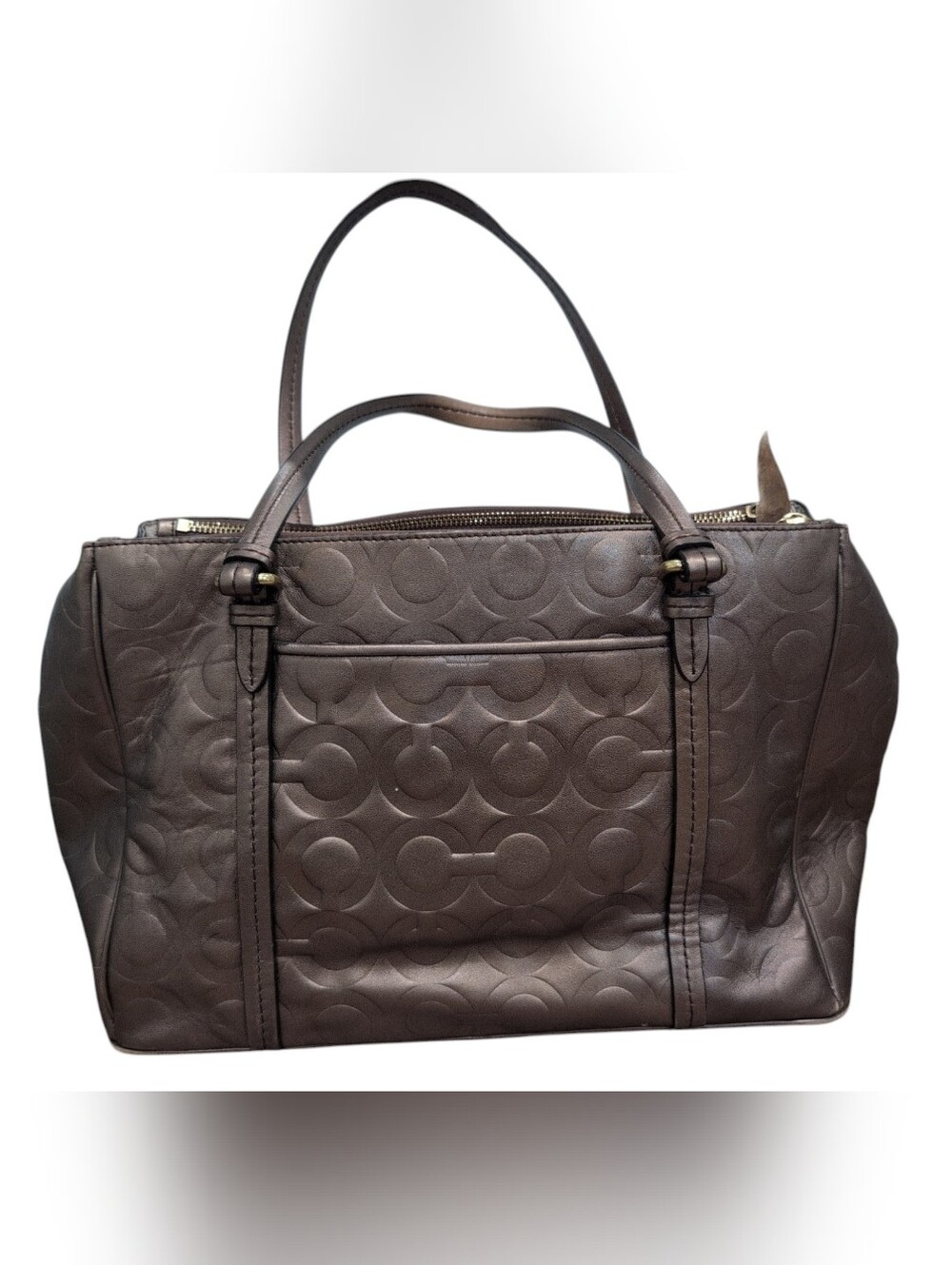 Coach Peyton Carryall Metallic Bronze Signature Leather Tote with‎ Gold Accents